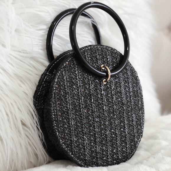 Vintage Handbags - Vintage Boho Circle Tweed O Ring Handle Bag
